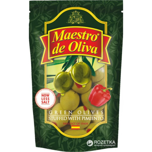 Оливки зелені з перцем Maestro de Oliva 170г Оливки зелені з перцем Maestro de Oliva 170г